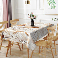 Aperturee - Light Brown Flowers Leaves Rectangle Tablecloth