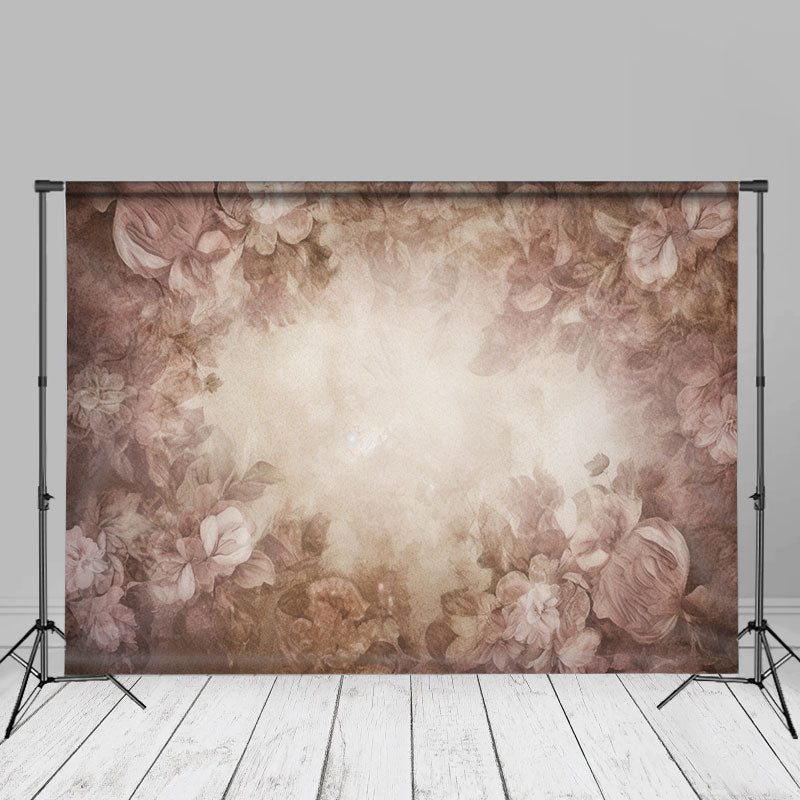 Aperturee - Light Brown Retro Floral Fine Art Backdrop For Photo