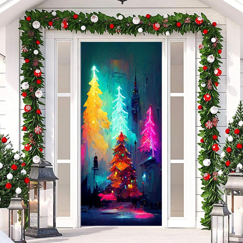 Aperturee - Light Color Christmas Trees Painting Door Cover