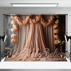 Aperturee - Light Colored Gauze Curtain Board Floral Backdrop