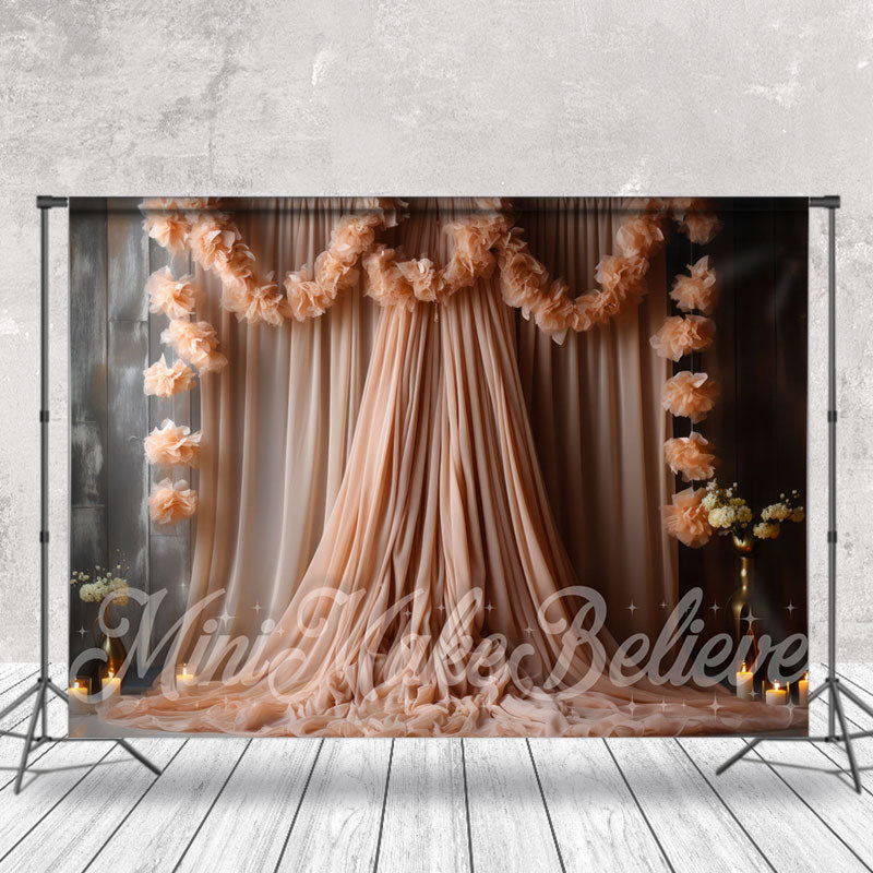 Aperturee - Light Colored Gauze Curtain Board Floral Backdrop