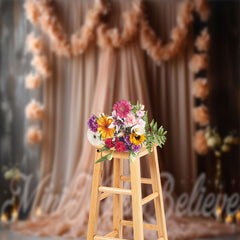 Aperturee - Light Colored Gauze Curtain Board Floral Backdrop