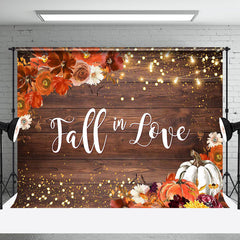 Aperturee - Light Floral Fall In Love Wooden Wedding Backdrop