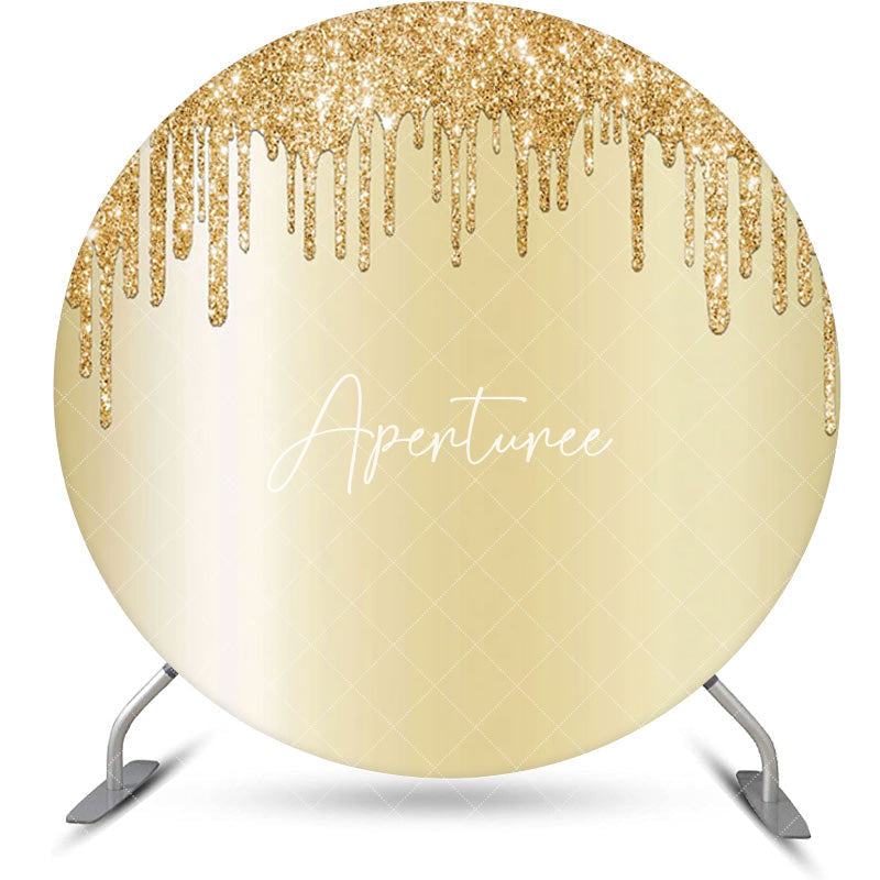 Aperturee - Light Gold Solid Color Glitters Round Party Backdrop