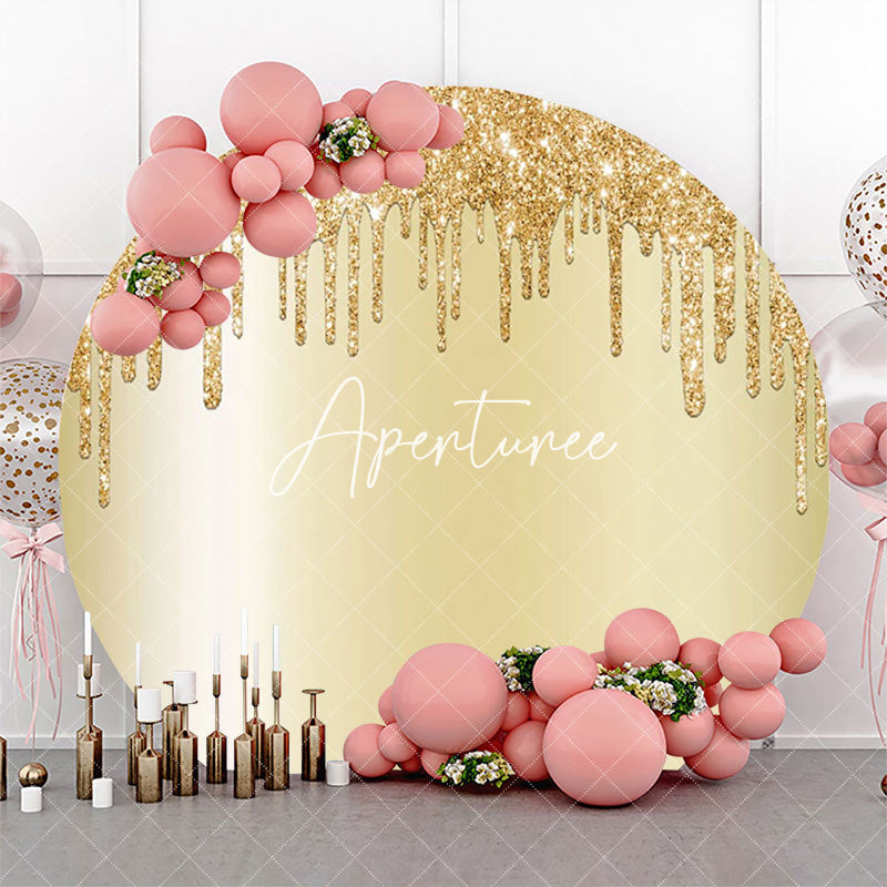 Aperturee - Light Gold Solid Color Glitters Round Party Backdrop