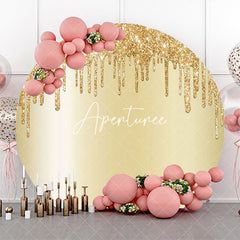 Aperturee - Light Gold Solid Color Glitters Round Party Backdrop