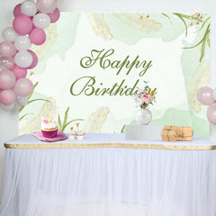 Aperturee - Light Green Ink Spring Leaves Birthday Backdrop