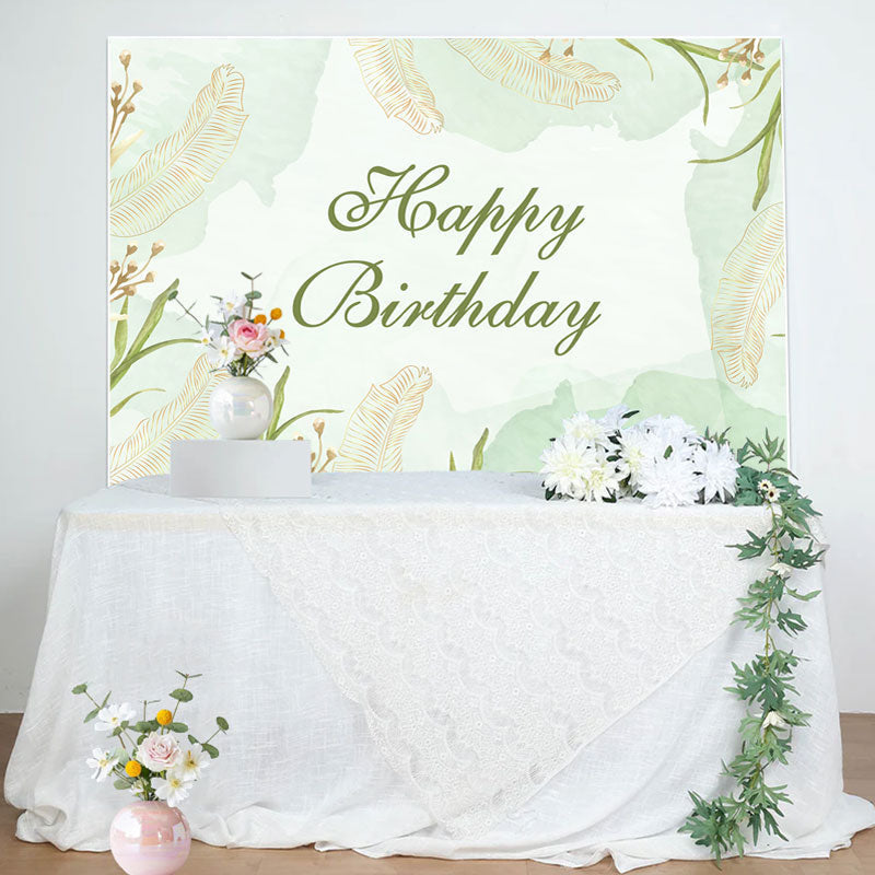 Aperturee - Light Green Ink Spring Leaves Birthday Backdrop