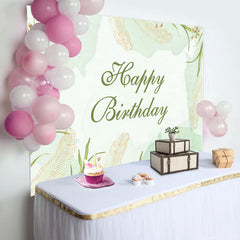 Aperturee - Light Green Ink Spring Leaves Birthday Backdrop