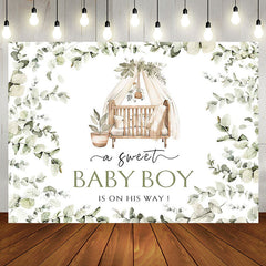 Aperturee - Light Green Leaves Cradle Boy Baby Shower Backdrop