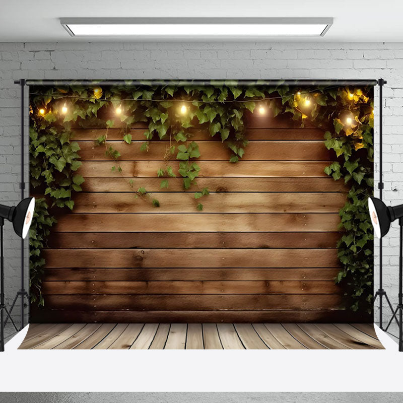 Aperturee - Light Greenery Retro Wooden Wall Backdrop For Photo