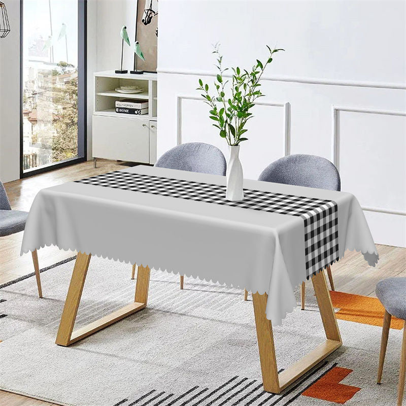 Aperturee - Light Grey Black White Gingham Rectangle Tablecloth