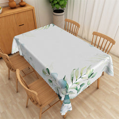 Aperturee - Light Ink Green Color Leaves Rectangle Tablecloth