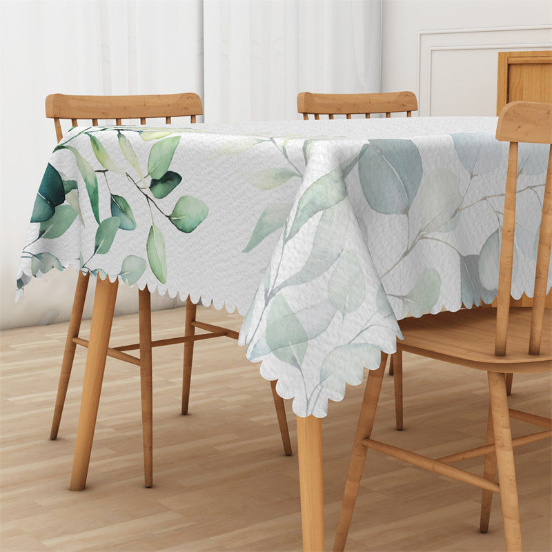 Aperturee - Light Ink Green Color Leaves Rectangle Tablecloth