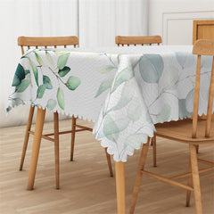 Aperturee - Light Ink Green Color Leaves Rectangle Tablecloth