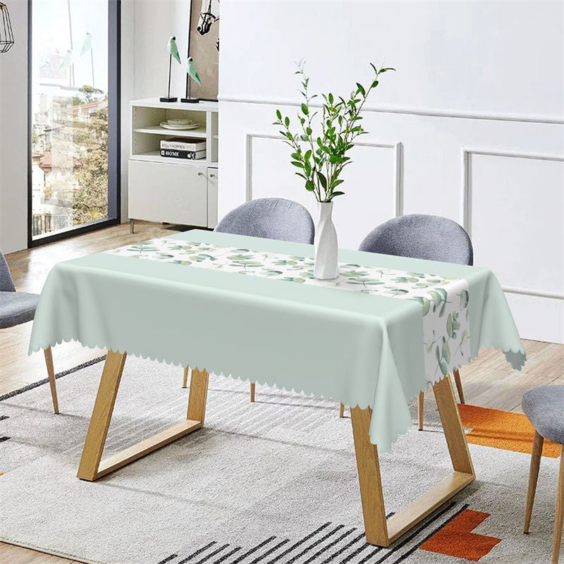 Aperturee - Light Jade Color Elegant Spring Leaves Tablecloth