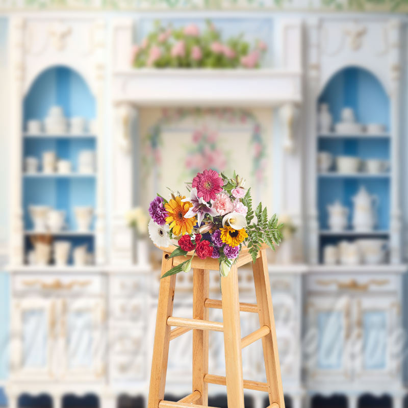 Aperturee - Light Luxury White Cupboard Pink Floral Backdrop