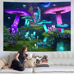 Aperturee Light Mushroom Trippy Novelty Lake Galaxy Wall Tapestry