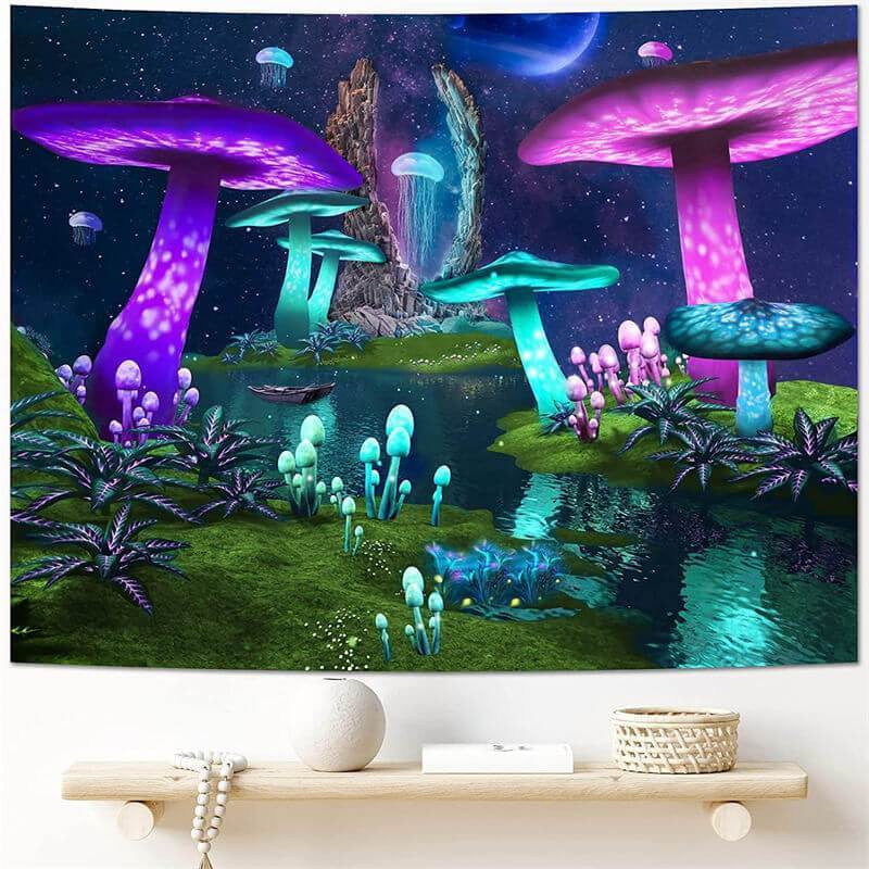 Aperturee Light Mushroom Trippy Novelty Lake Galaxy Wall Tapestry