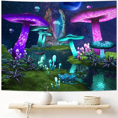 Aperturee Light Mushroom Trippy Novelty Lake Galaxy Wall Tapestry