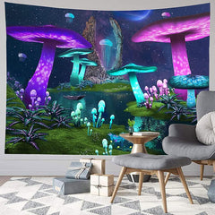 Aperturee Light Mushroom Trippy Novelty Lake Galaxy Wall Tapestry