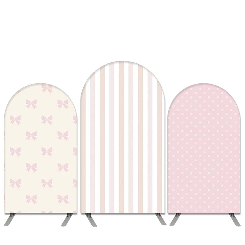 Aperturee Light Pink Bow Tie And Stripes Birthday Party Arch Backdrop Kit