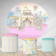 Aperturee Light Pink Circus Round Happy Birthday Party Backdrop