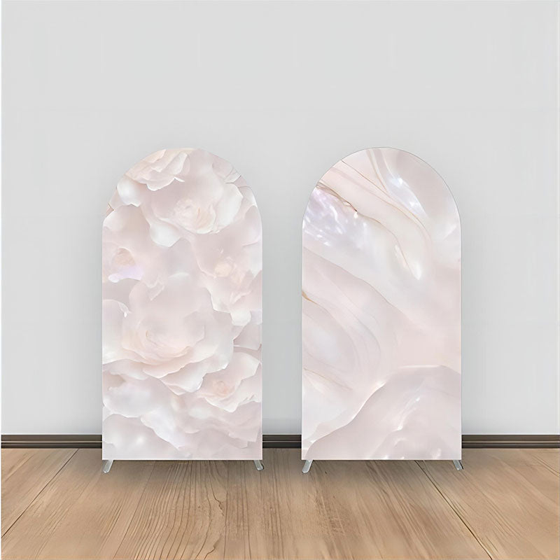 Aperturee - Light Pink Floral Marble Double Sided Arch Backdrop