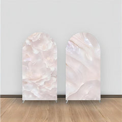 Aperturee - Light Pink Floral Marble Double Sided Arch Backdrop