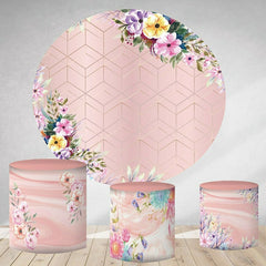 Aperturee Light Pink Floral Round Girls Happy Birthday Backdrop