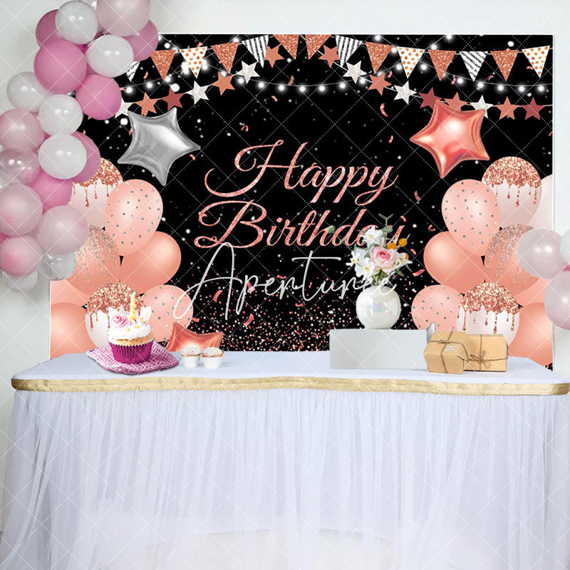 Aperturee - Light Pink Glitter Balloon Women Birthday Backdrop