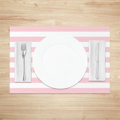 Aperturee - Light Pink White Stripes Dining Set Of 4 Placemats