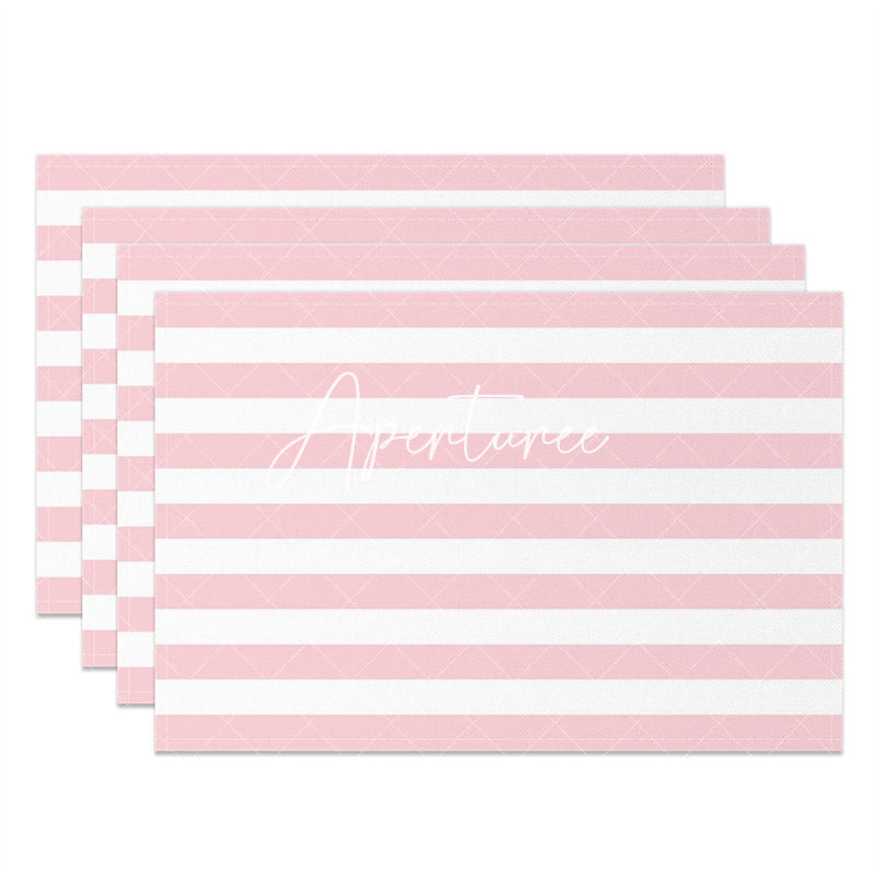 Aperturee - Light Pink White Stripes Dining Set Of 4 Placemats