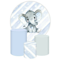 Aperturee Light Purple And Grey Elephant Round Birthday Backdrop Kit