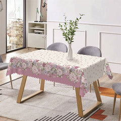 Aperturee - Light Purple Floral Rectangle Tablecloth For Kitchen