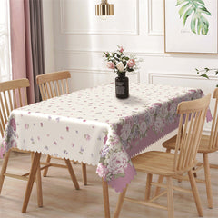 Aperturee - Light Purple Floral Rectangle Tablecloth For Kitchen