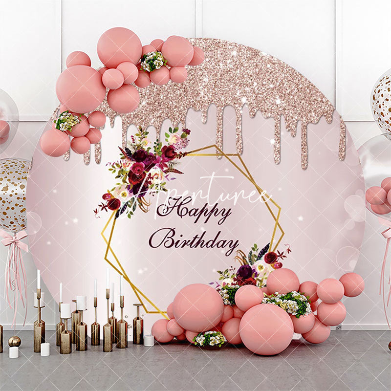 Aperturee - Light Purple Glitter Floral Round Birthday Backdrop