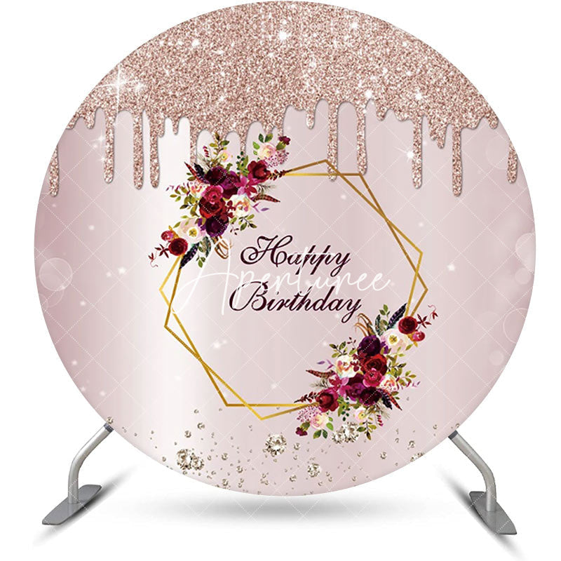 Aperturee - Light Purple Glitter Floral Round Birthday Backdrop