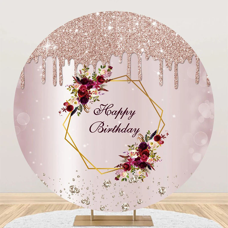 Aperturee - Light Purple Glitter Floral Round Birthday Backdrop