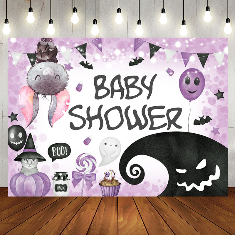 Aperturee - Light Purple Halloween Theme Backdrop For Baby Shower