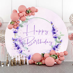 Aperturee - Light Purple Lavender Flowers Round Birthday Backdrop