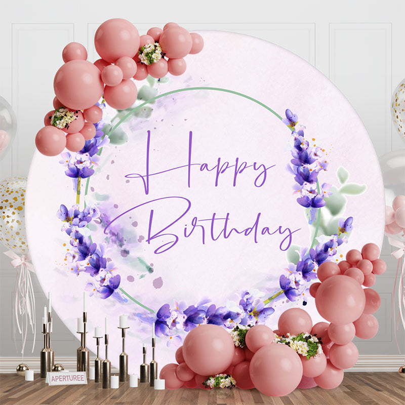 Aperturee - Light Purple Lavender Flowers Round Birthday Backdrop