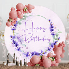 Aperturee - Light Purple Lavender Flowers Round Birthday Backdrop