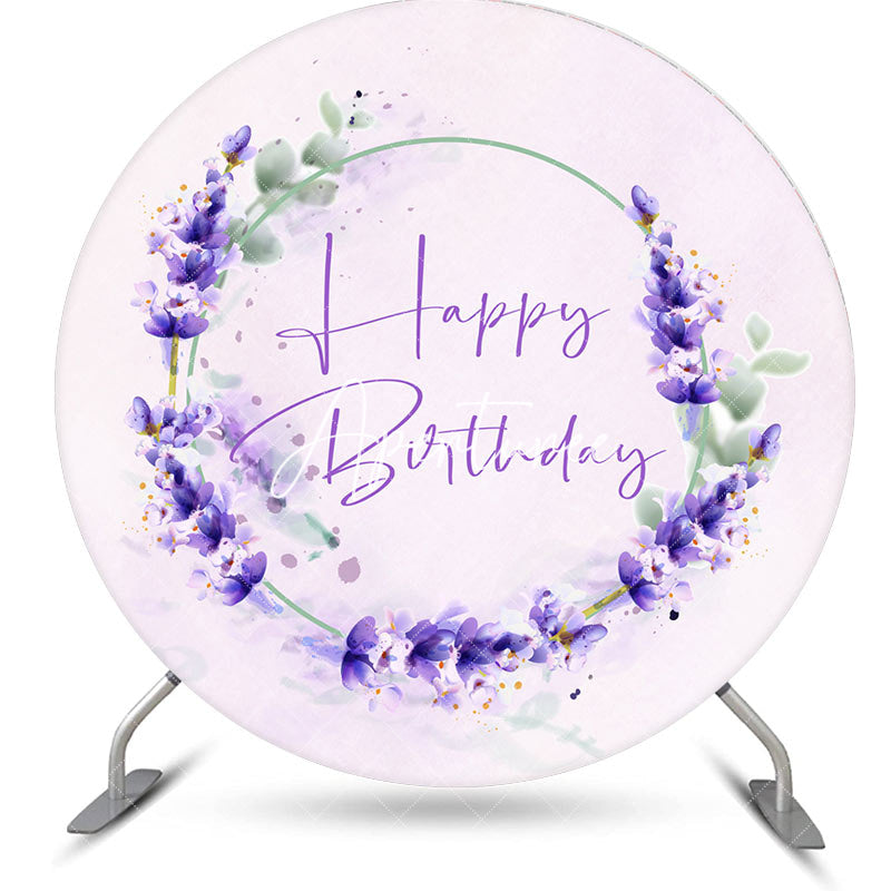 Aperturee - Light Purple Lavender Flowers Round Birthday Backdrop