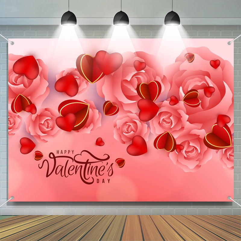 Aperturee - Light Red Rose Heart Happy Valentines Day Backdrop