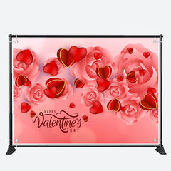 Aperturee - Light Red Rose Heart Happy Valentines Day Backdrop