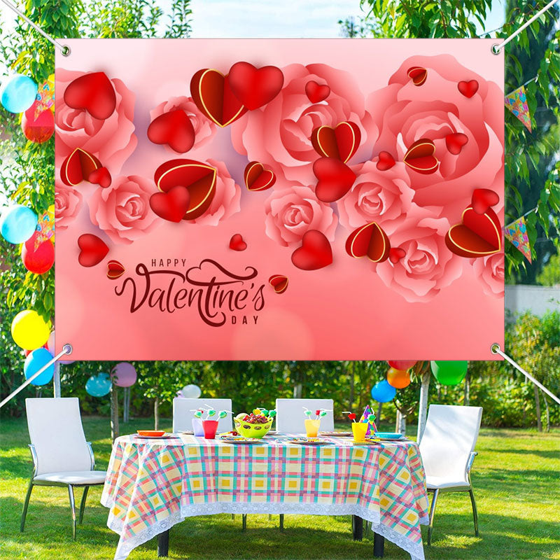 Aperturee - Light Red Rose Heart Happy Valentines Day Backdrop