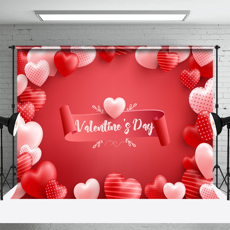 Aperturee - Light Red Stripes Dots Heart Valentines Day Backdrop