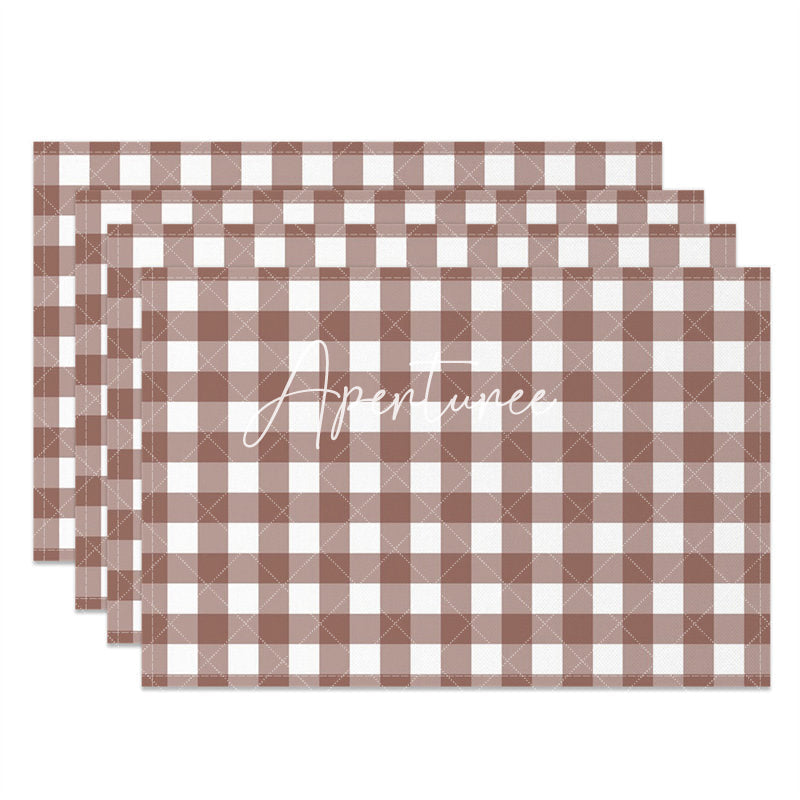 Aperturee - Light Red White Checkered Modern Set Of 4 Placemats