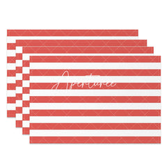 Aperturee - Light Red White Stripe Dining Set Of 4 Placemats